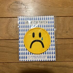 Yellow Iron-On Sad Face Patch emoji NWT emo grunge skater indie embroidered